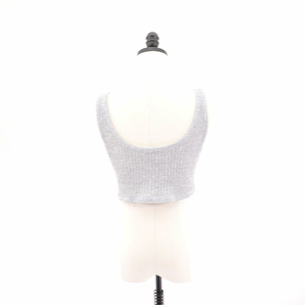 Forever 21 Gray Knit Cropped Button Front Tank Top Large Scroop Neck Open Back